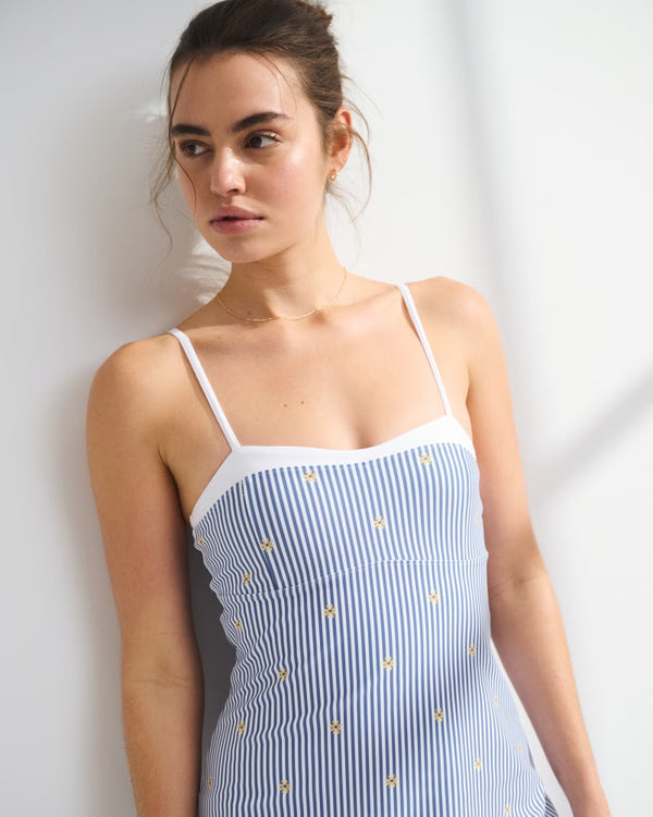 YPB sculptLUX Sweetheart Mini Dress-Light Blue Stripe