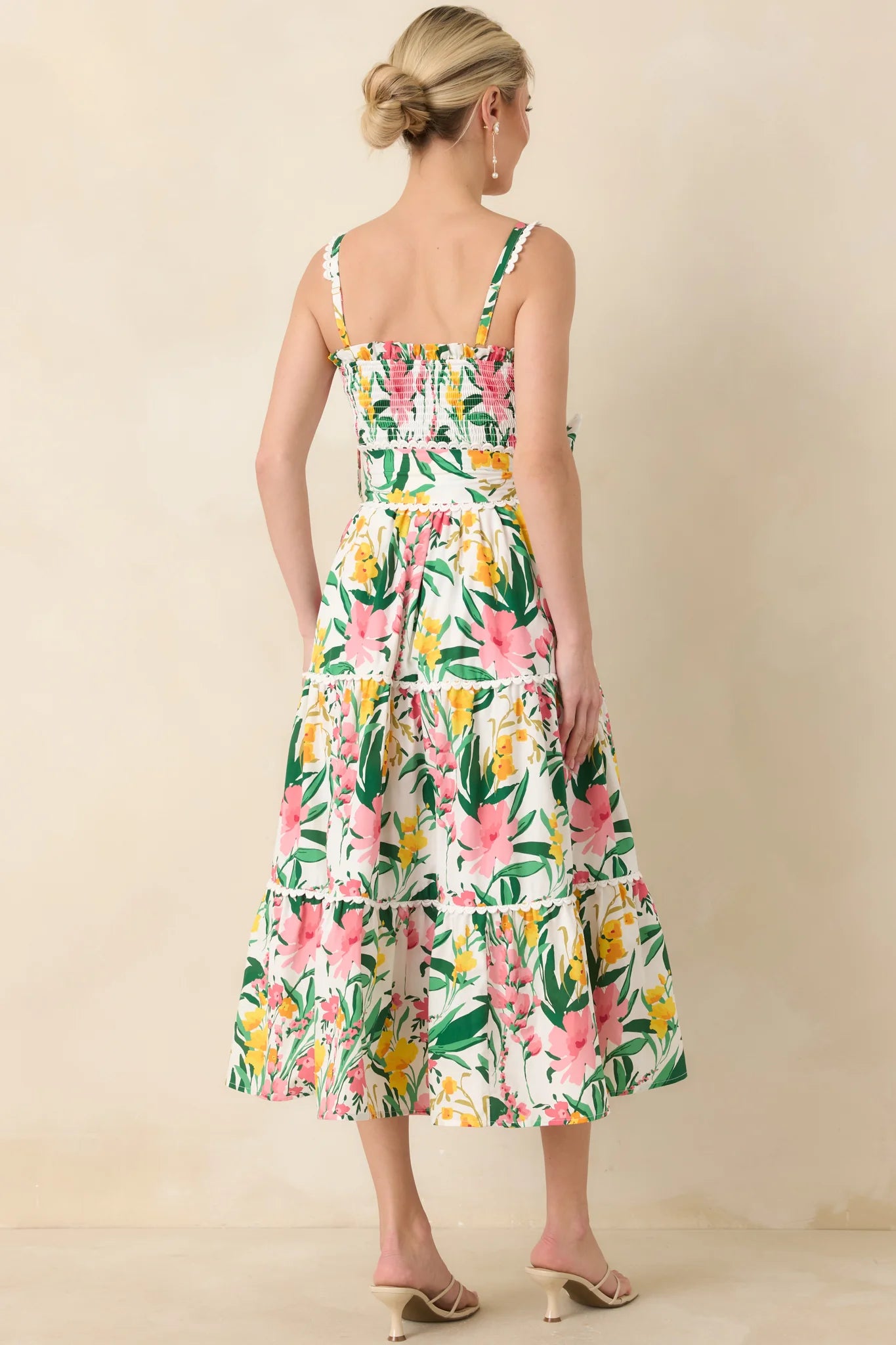 Prosperina Darcy Green & Pink Multi Floral Cotton Midi Dress