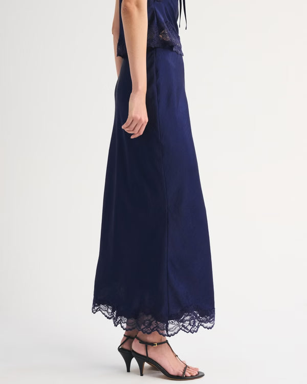 High Rise Satin Maxi Set Skirt-Blue
