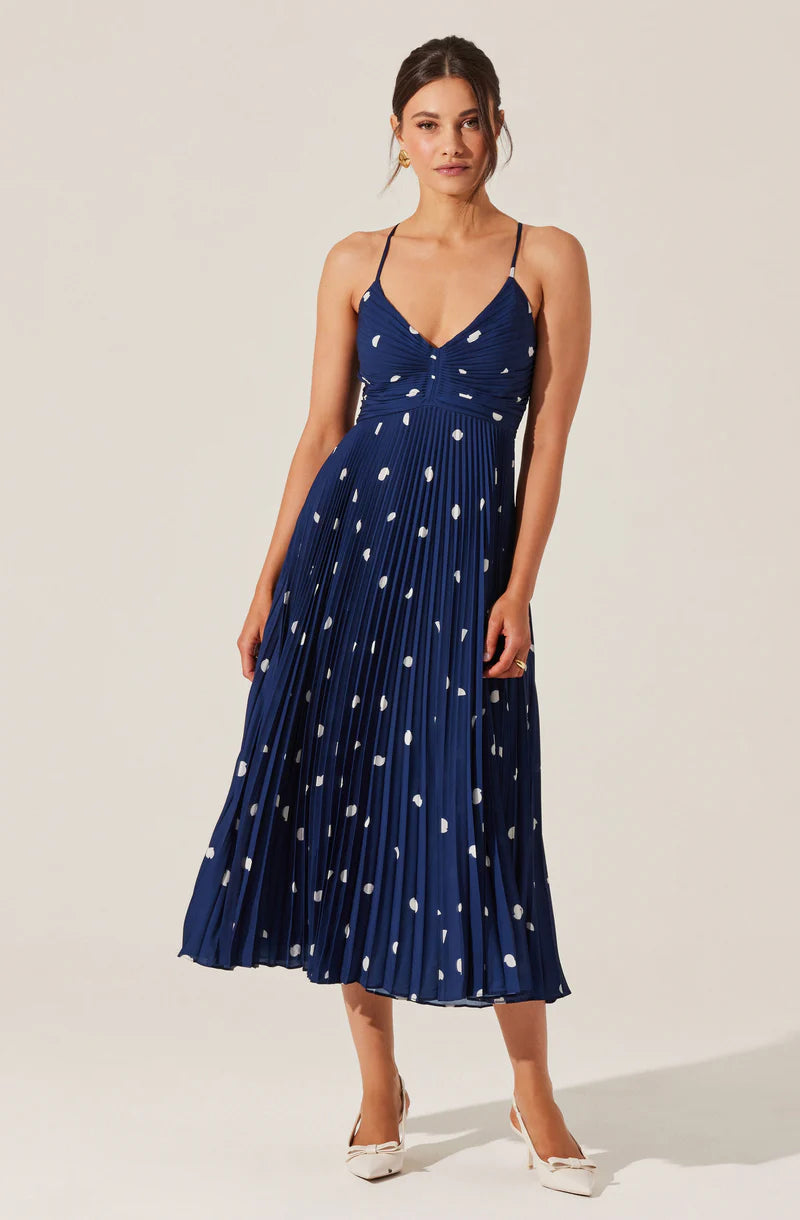 Blythe Floral Plisse Midi Dress-Navy