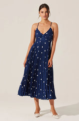 Blythe Floral Plisse Midi Dress-Navy