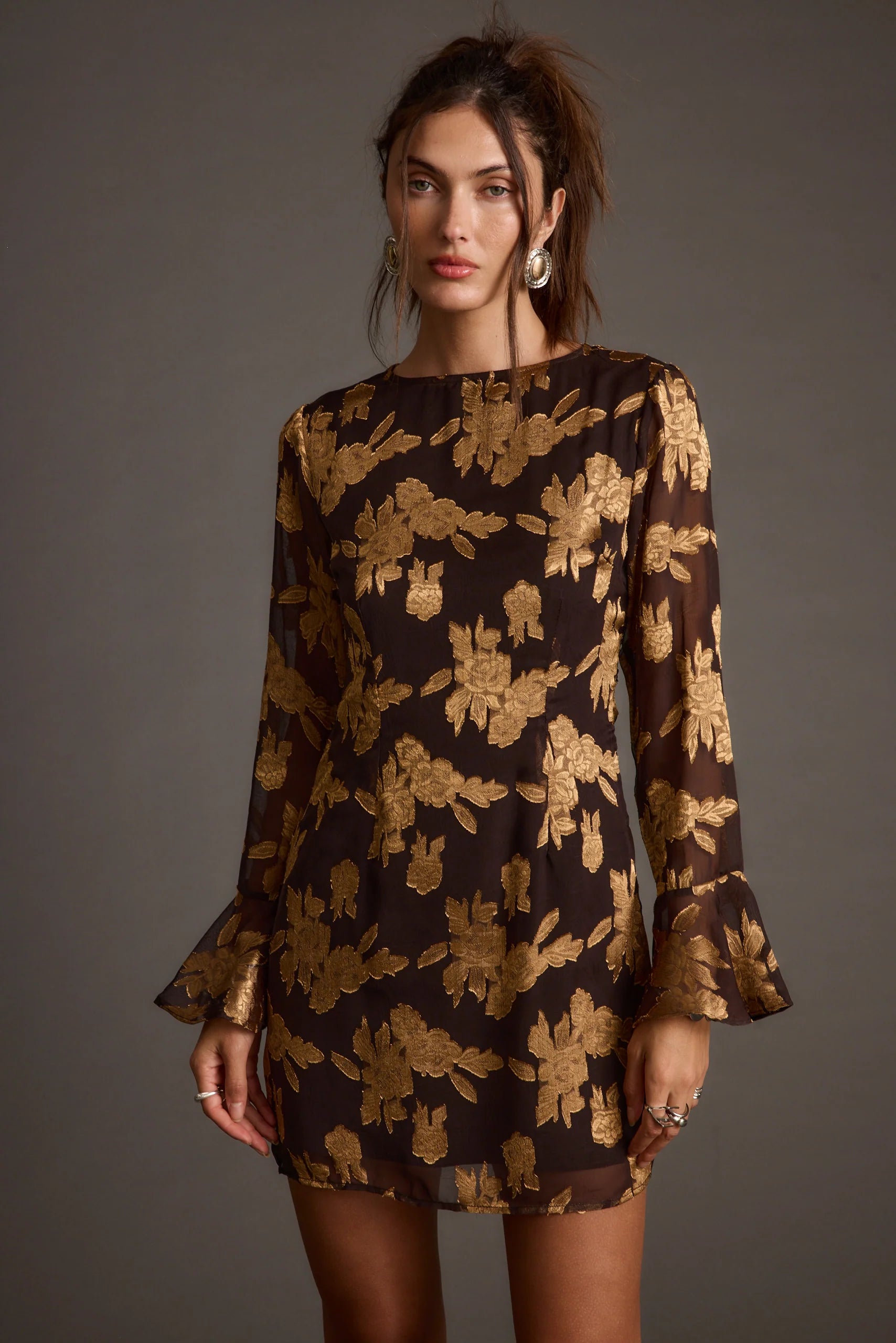 Marissa Gold and Black Floral Mini Dress