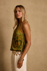 Wild Hibiscus Chartreuse Halter Top