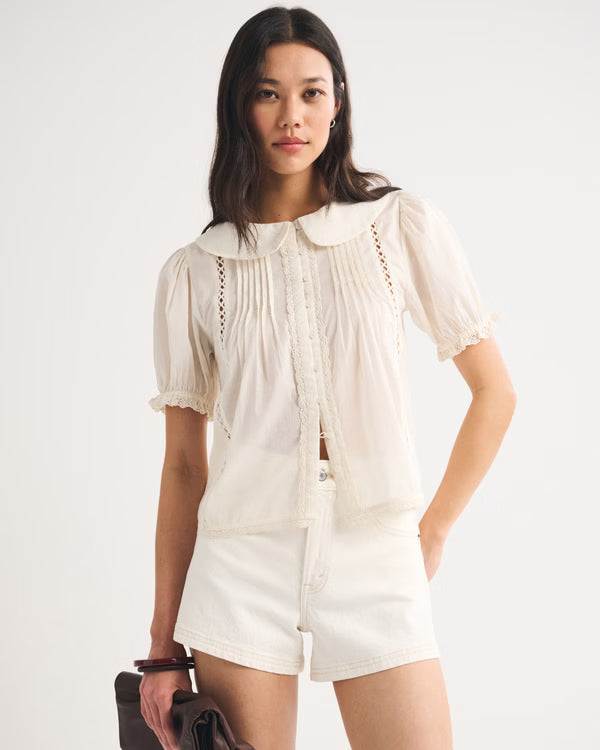 100% Cotton Puff-Sleeve Blouse