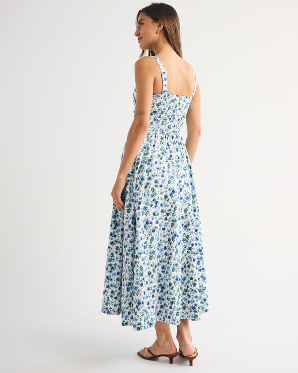 Bra-Free Dipped-Waist Maxi Dress-Blue