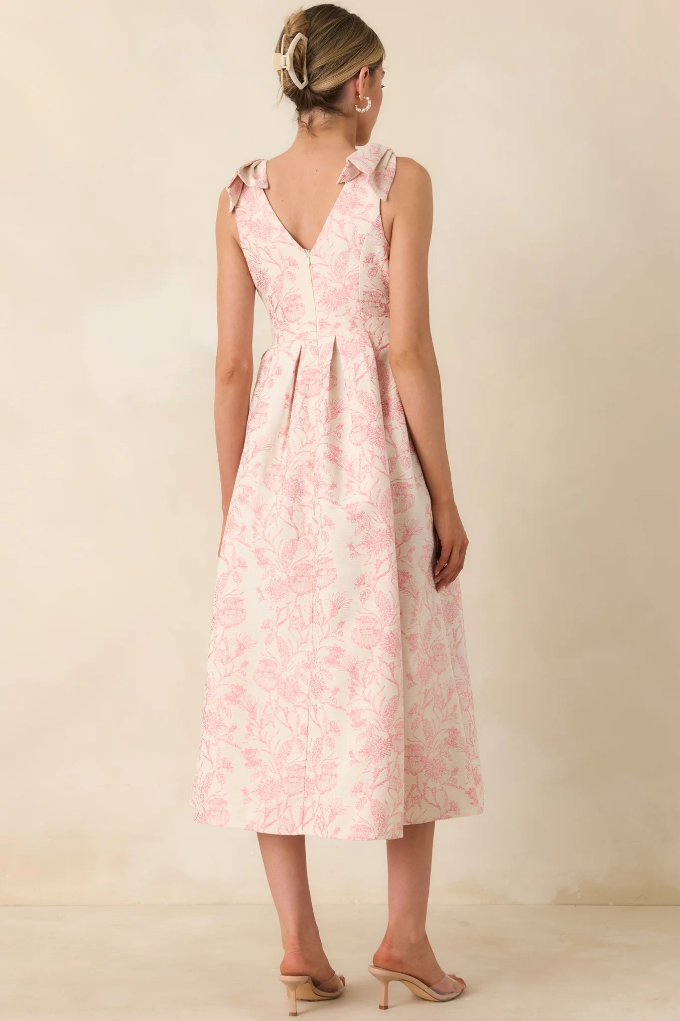 Tie It Up Pretty Pink Floral Bow Strap Midi Dress
