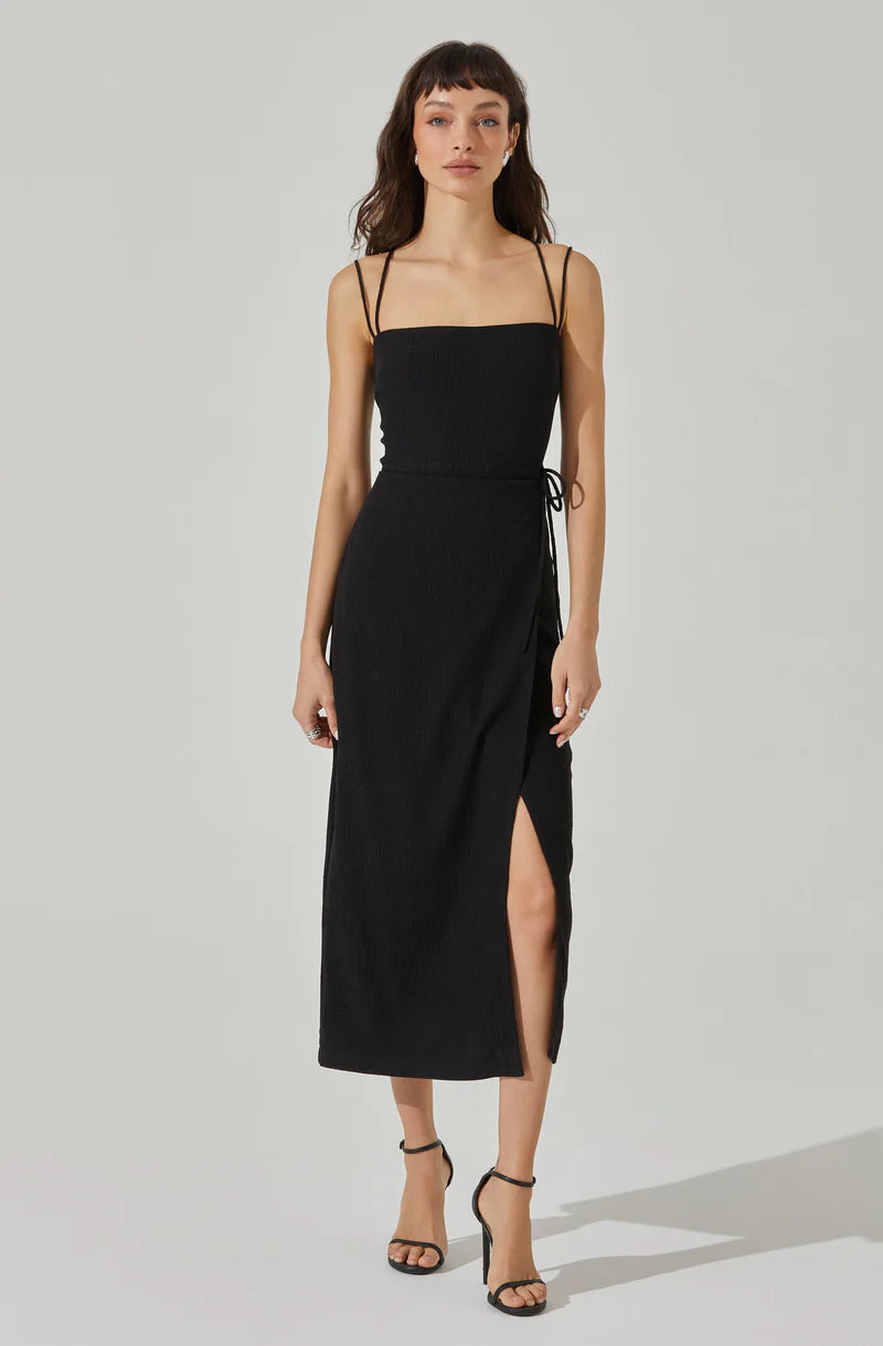 Brinda Wrap Midi Dress-Black