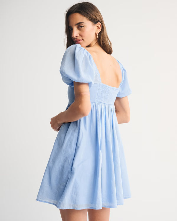 A&F Emerson Puff Sleeve Mini Dress-Blue