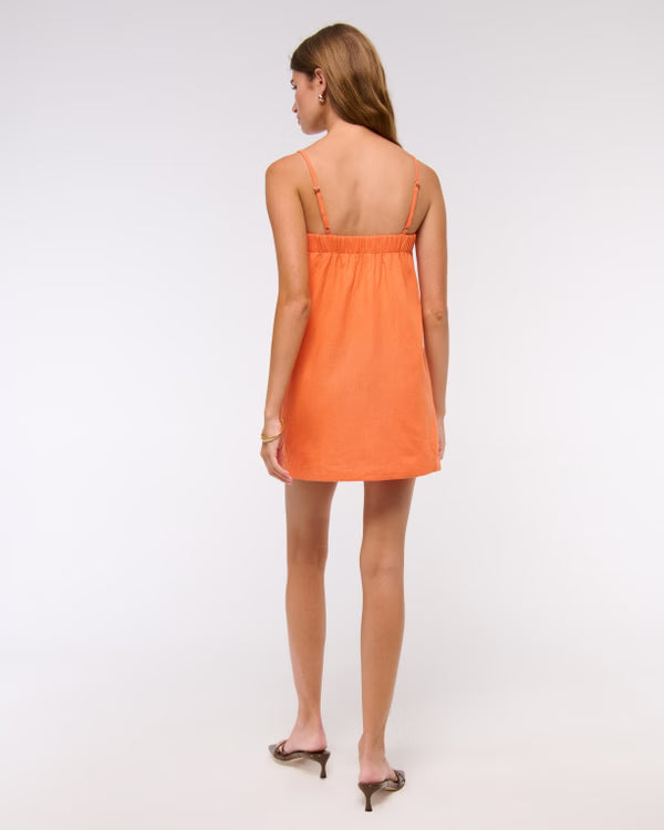 Linen-Blend Button Skort-Orange