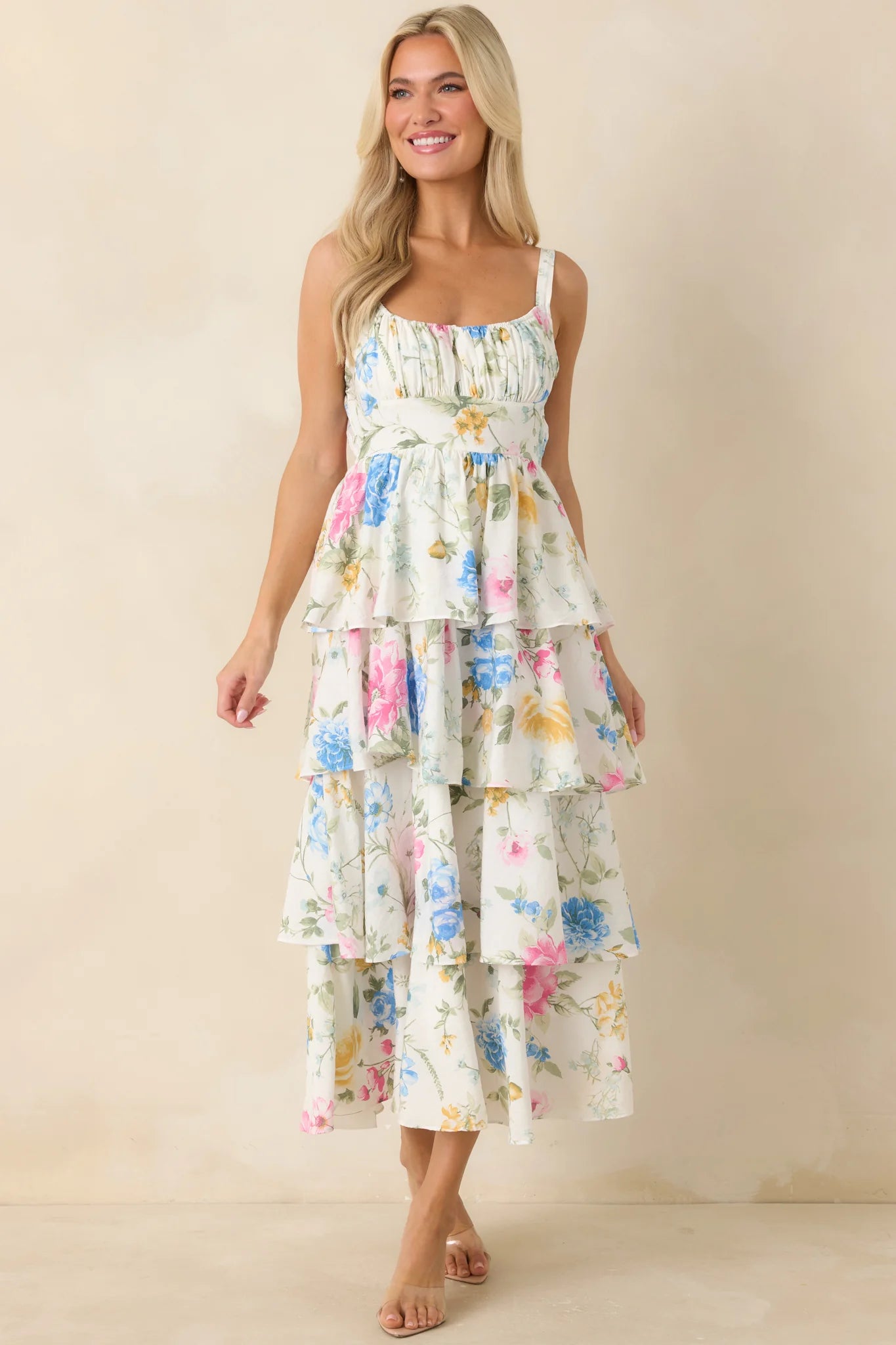 Could Stay Here Forever White Multi Floral Maxi Dress