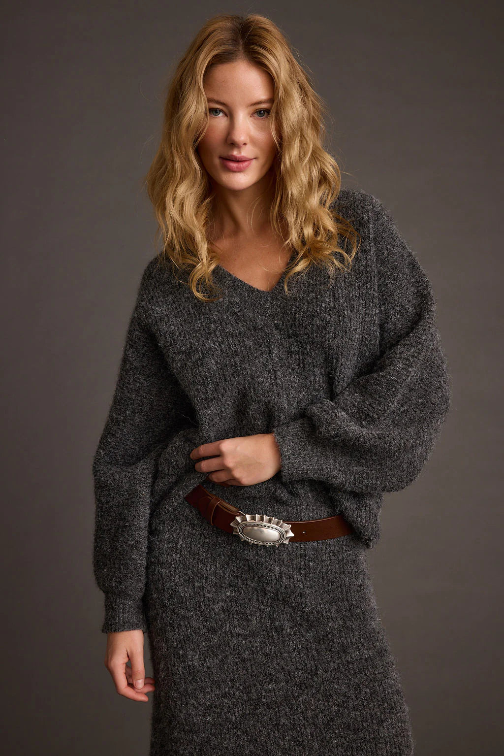 Glacier Charcoal V Neck Sweater
