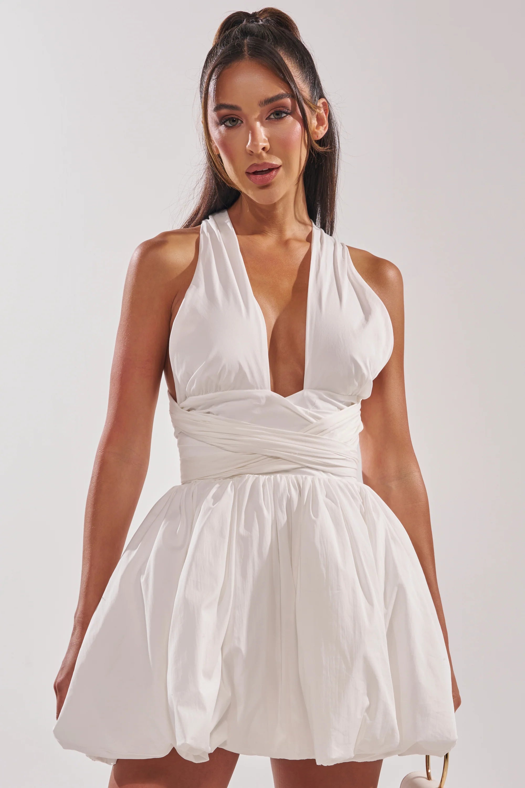 PRETTY IN POPLIN STRAPPY MULTIFUNCTION MINI DRESS IN WHITE
