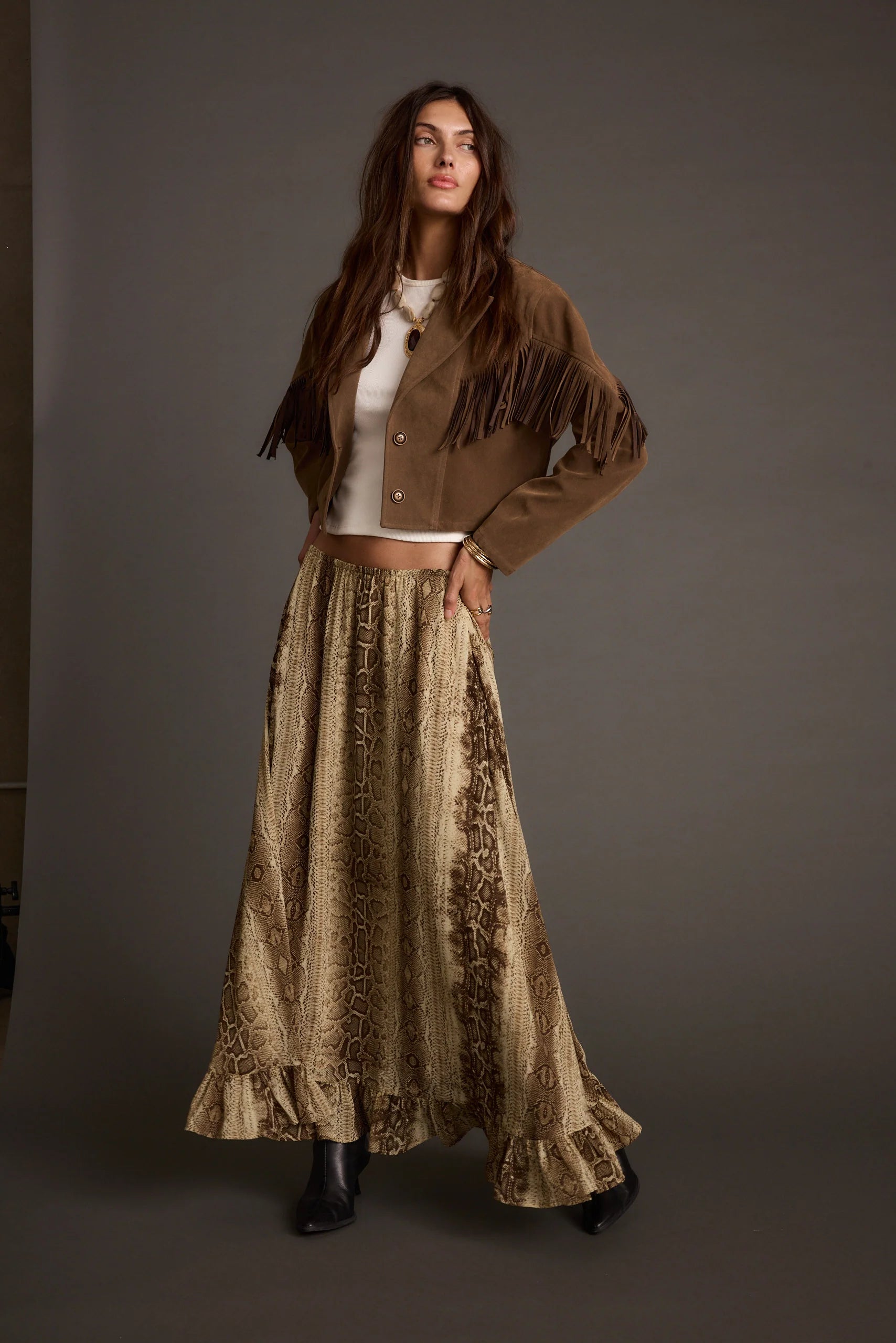Calla Snake Print Maxi Skirt