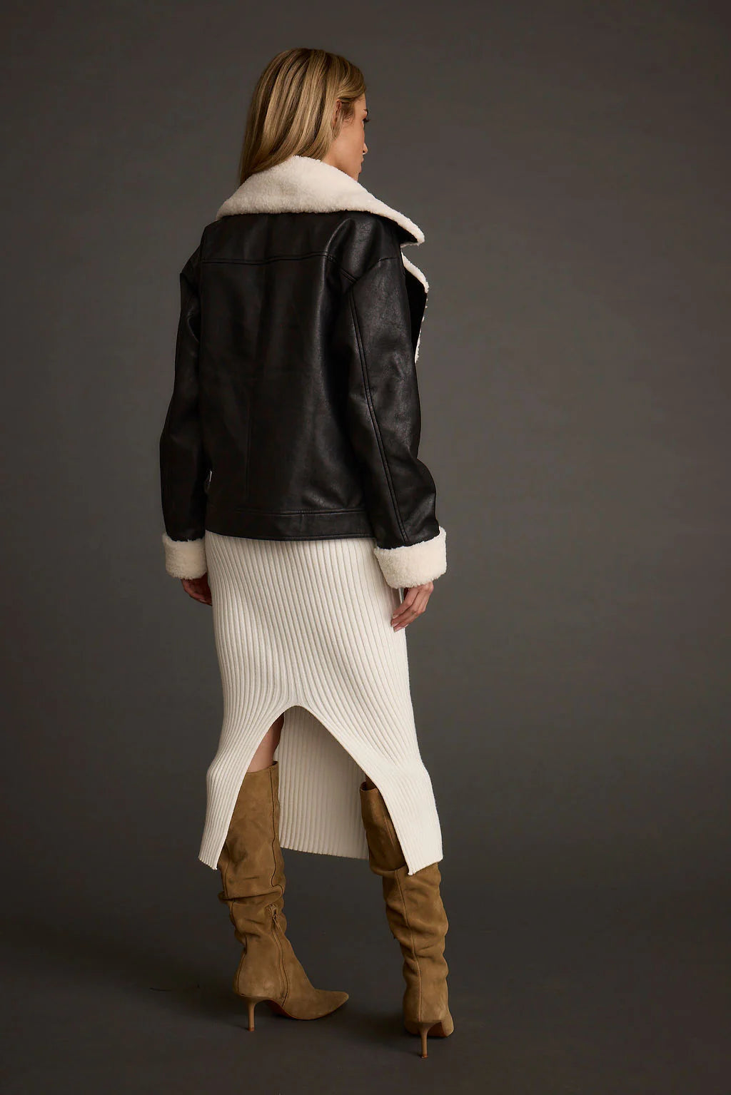 Starla Black Vegan Leather Sherpa Jacket