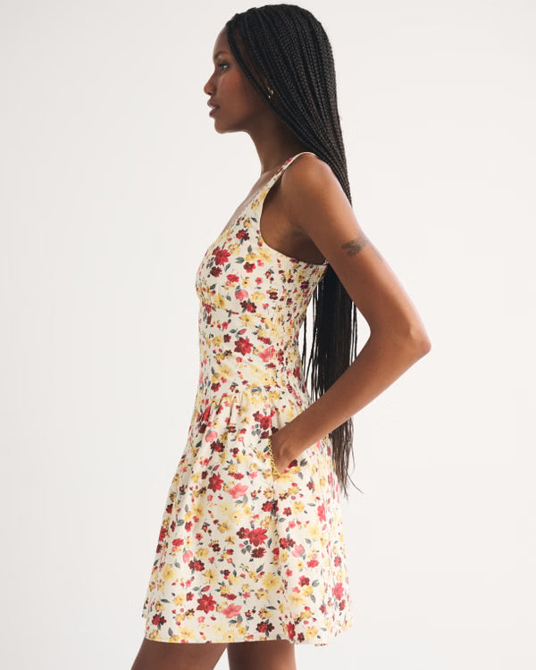 100% Cotton A&F Bra-Free Dylan Mini Dress-Cream Floral