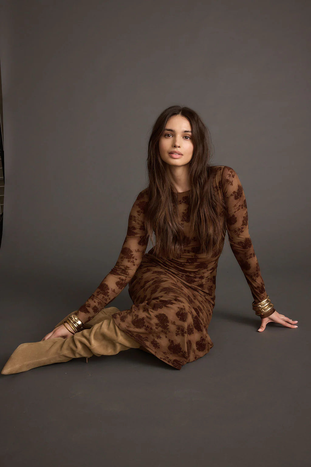 Casanova Brown Floral Maxi Dress