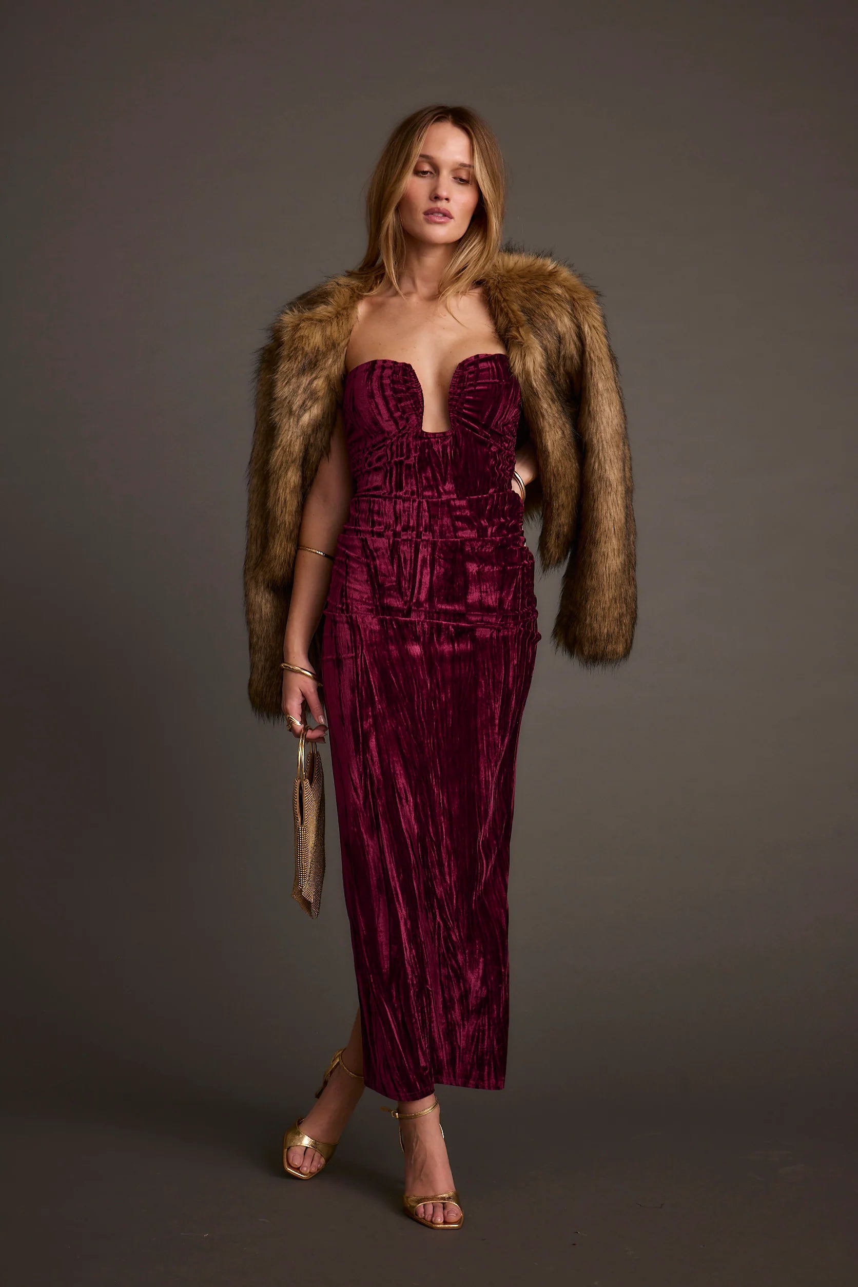 Misty Brown Faux Fur Coat