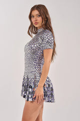FAR FROM BASIC SEQUIN MINI DRESS IN SILVER
