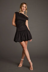 Bridget Black Off the Shoulder Bubble Hem Mini Dress