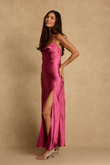 Natalia Fuchsia Satin Maxi Dress