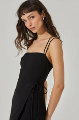 Brinda Wrap Midi Dress-Black