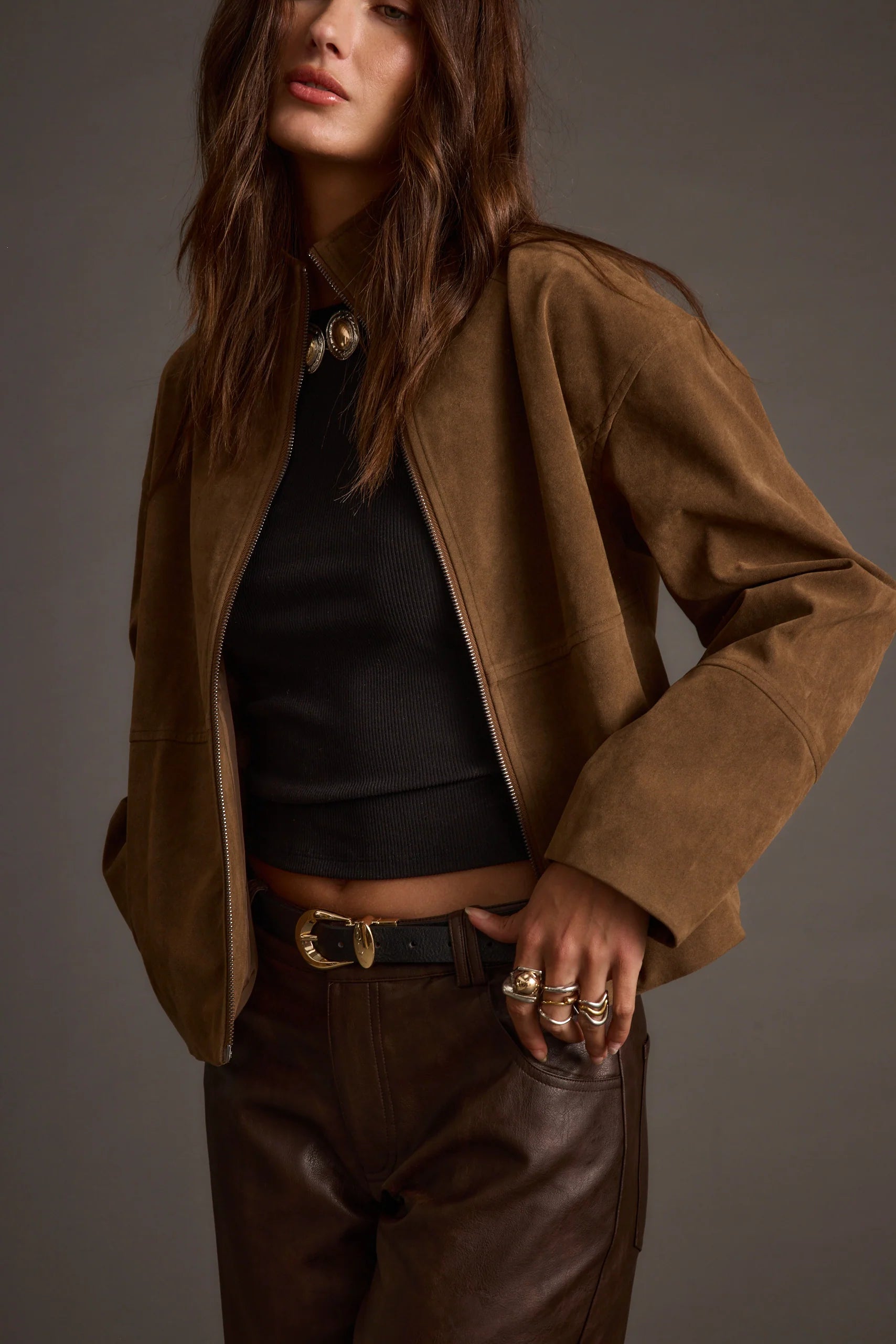 Sienna Brown Vegan Suede Jacket
