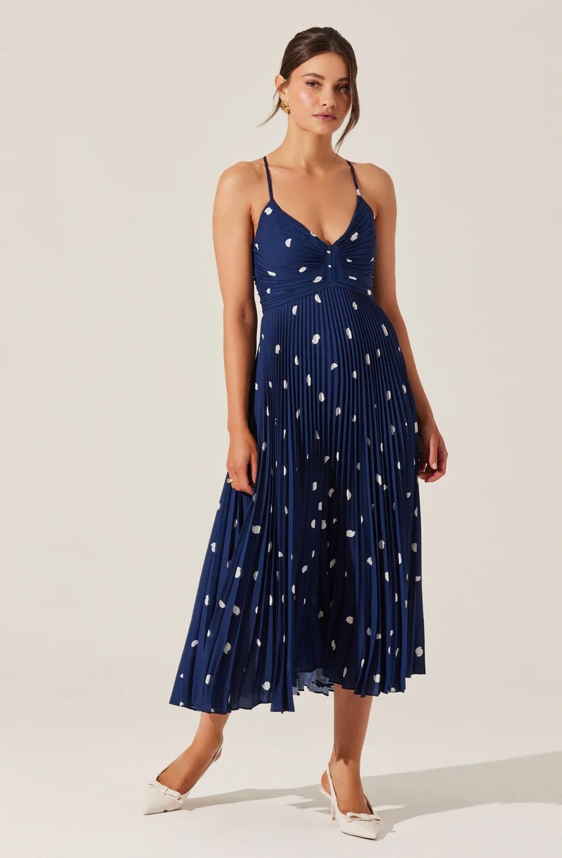 Blythe Floral Plisse Midi Dress-Navy