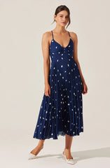 Blythe Floral Plisse Midi Dress-Navy
