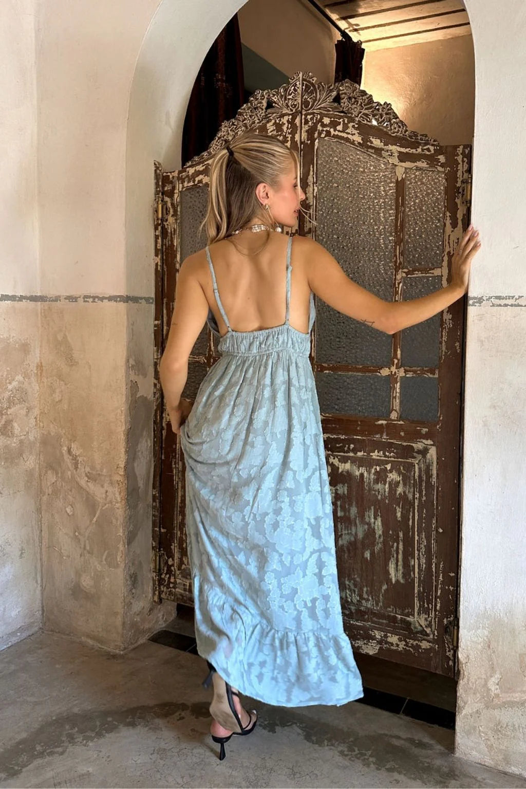 Clemente Blue Textured Maxi Dress