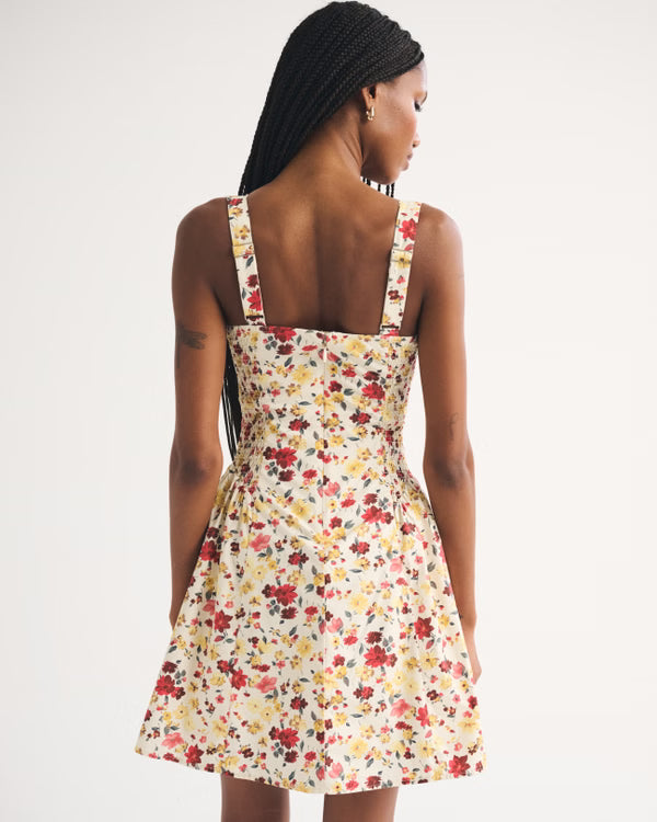 100% Cotton A&F Bra-Free Dylan Mini Dress-Cream Floral