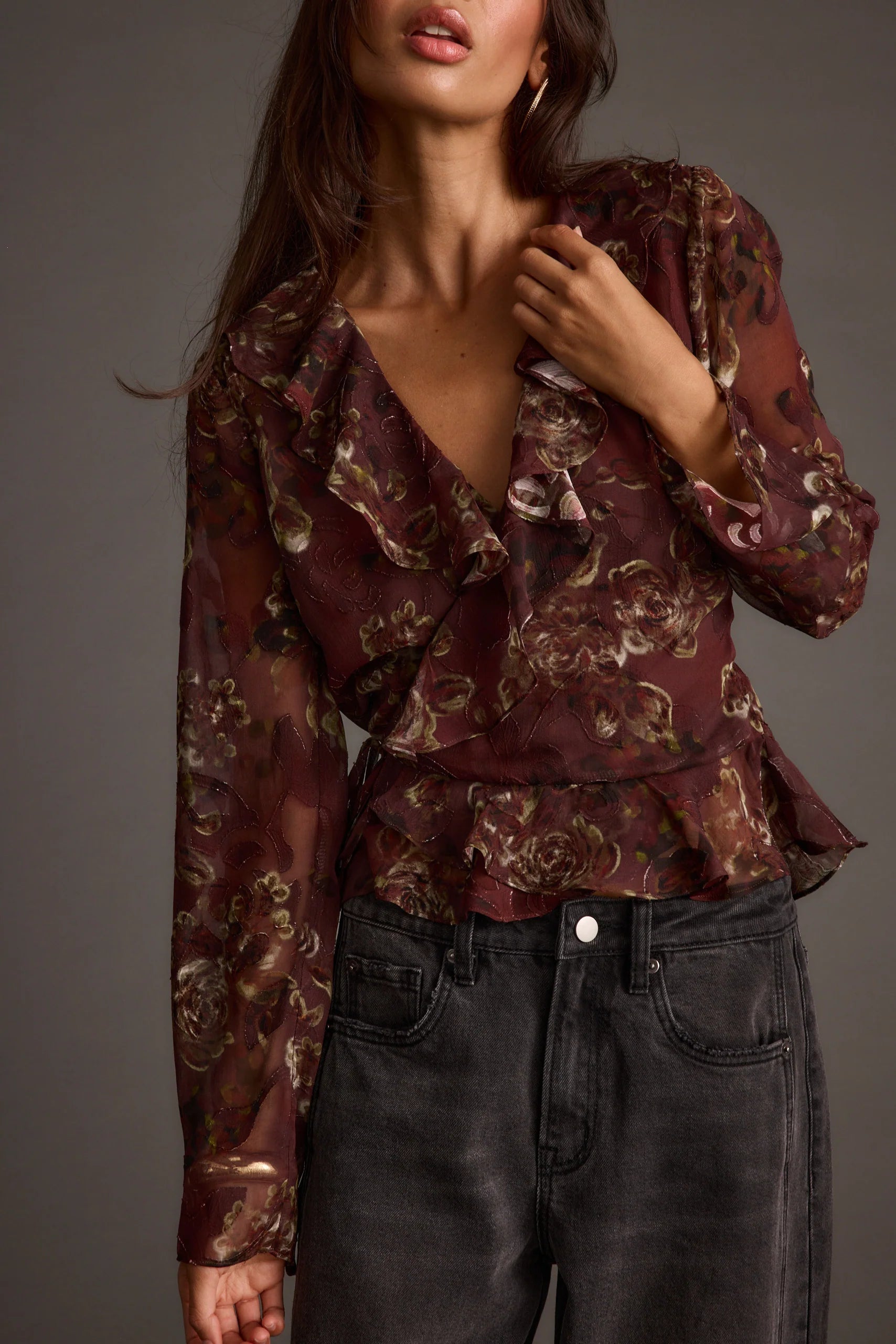Dominique Plum Floral Blouse