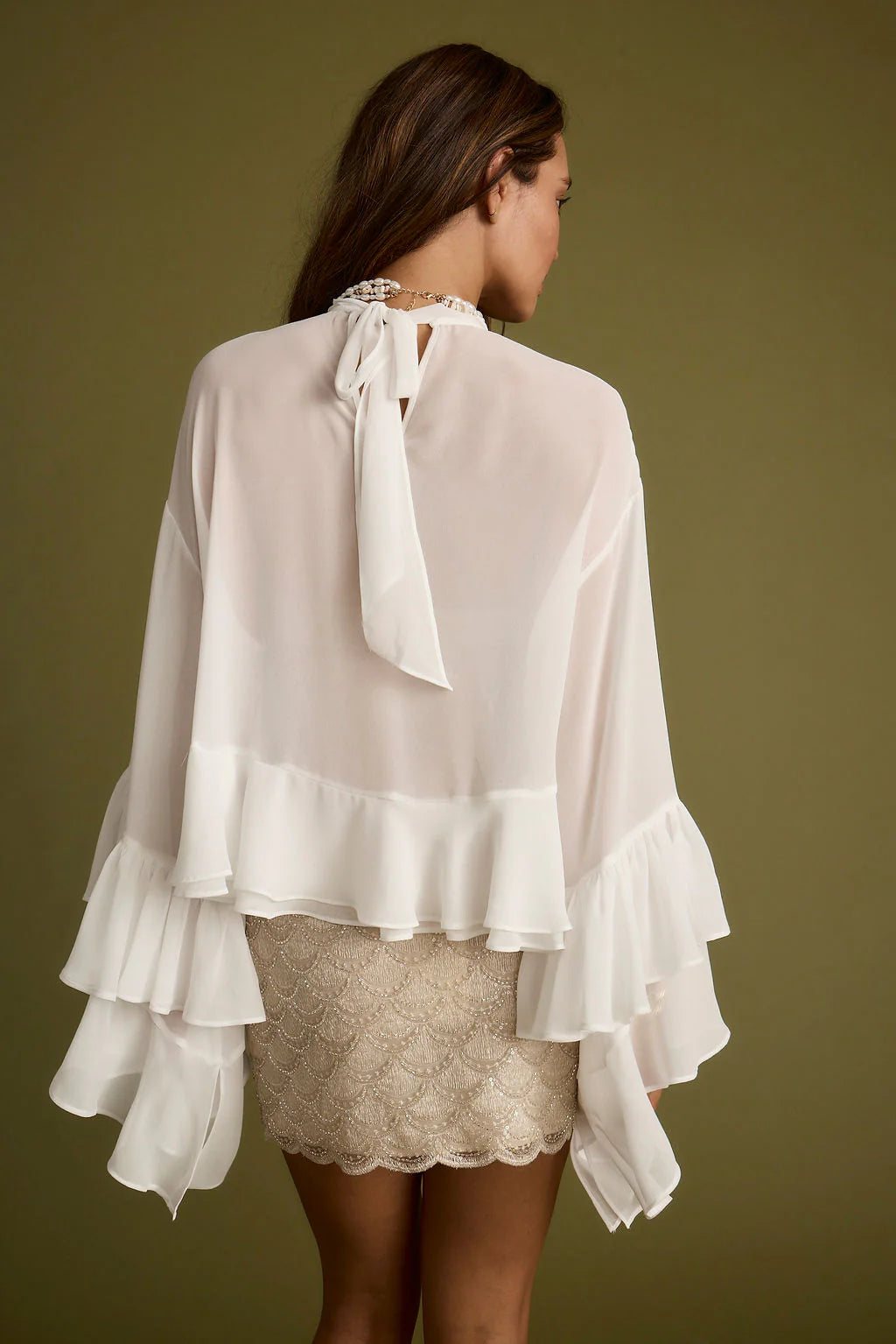 Lola White Chiffon Ruffle Top