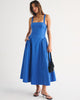 100% Cotton Ruched Neckline Dipped Waist Midi Dress