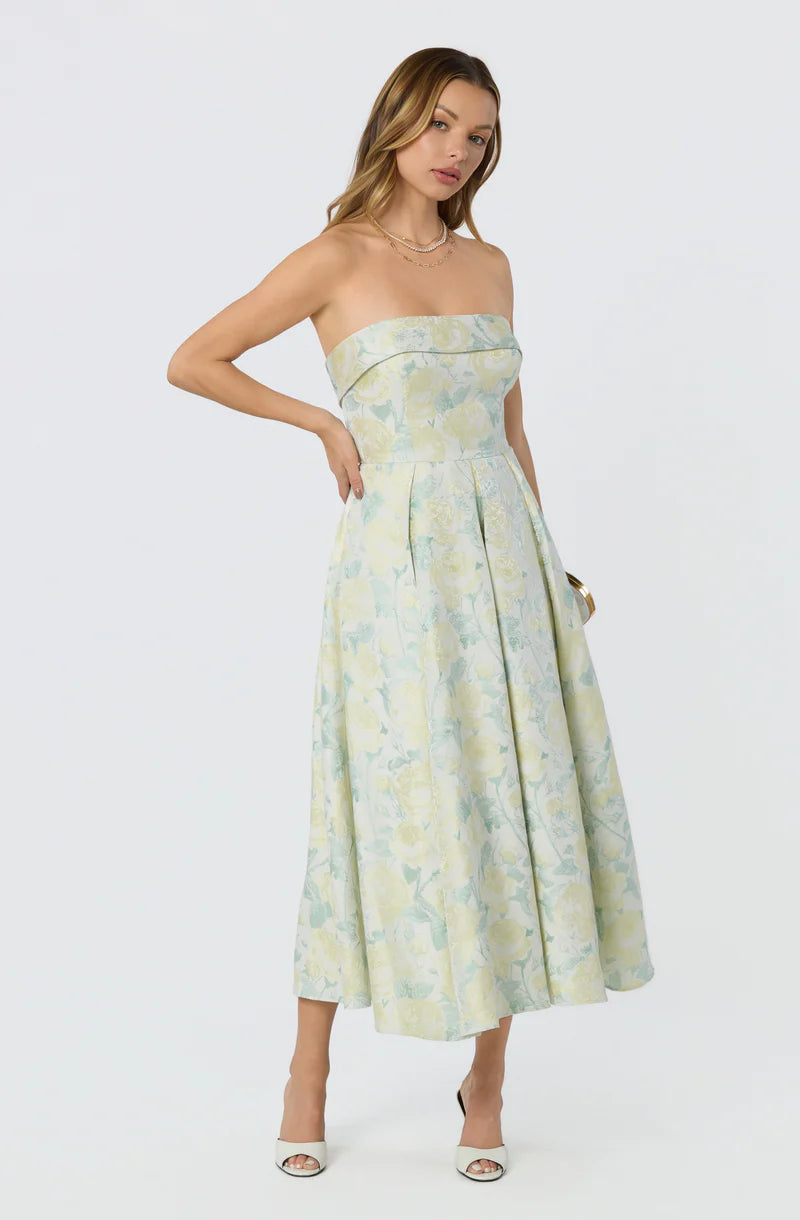 Destini Floral Jacquard Strapless Midi Dress