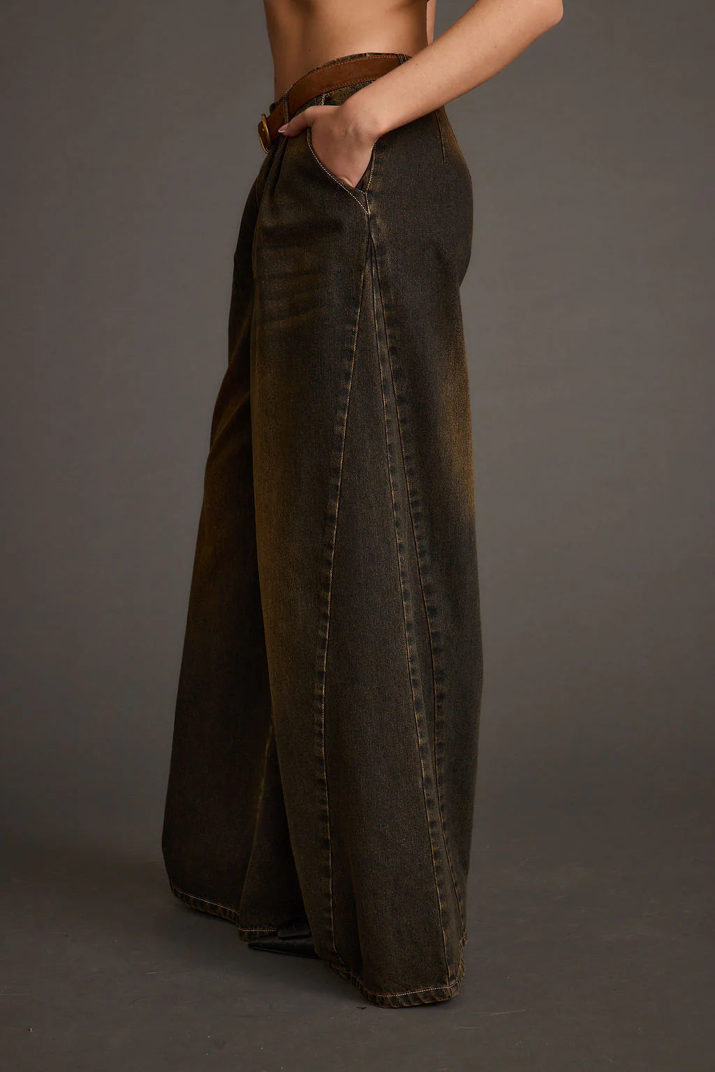 Dakota Washed Black Wide Leg Jeans