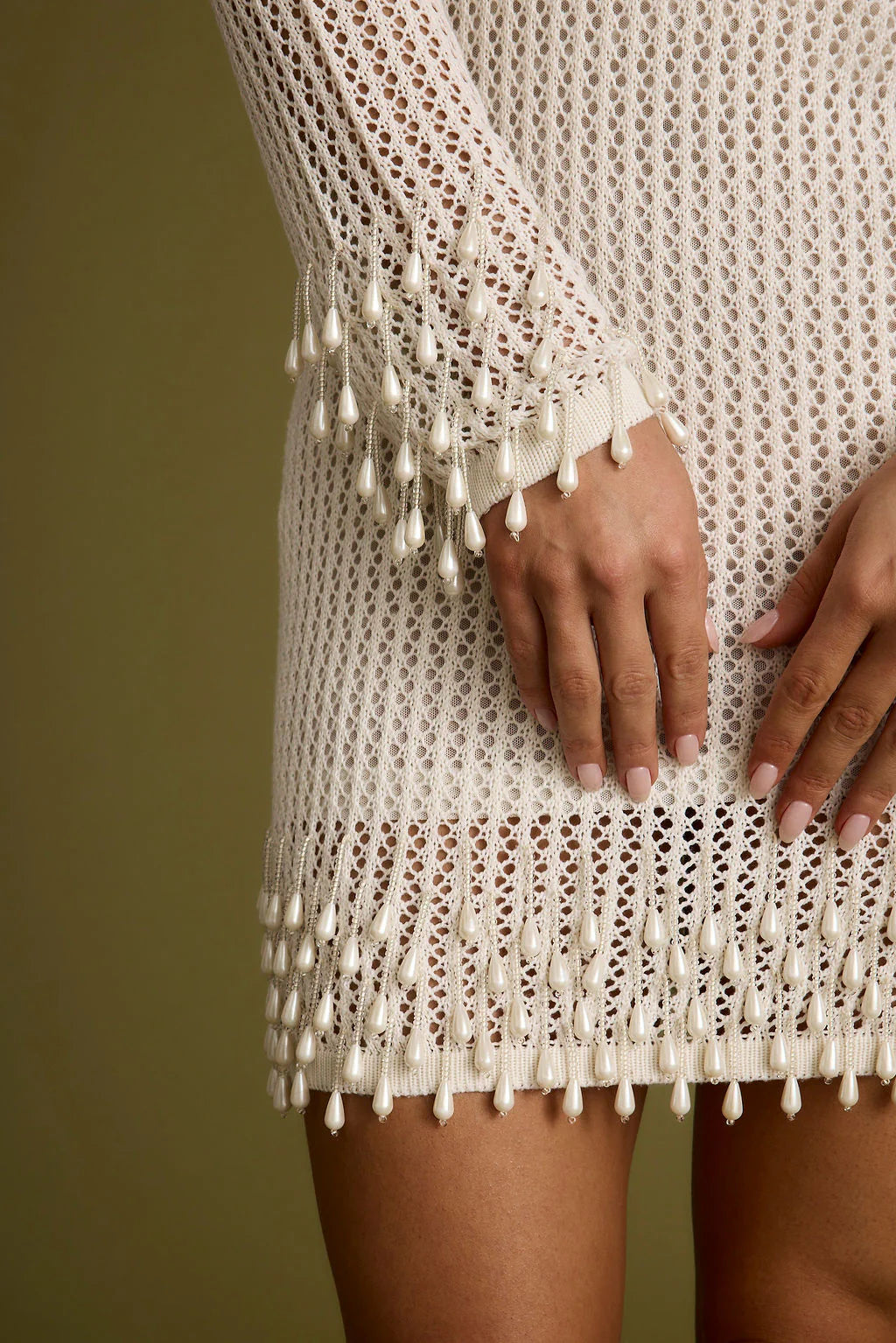 Plata Embellished Cream Knit Mini Dress