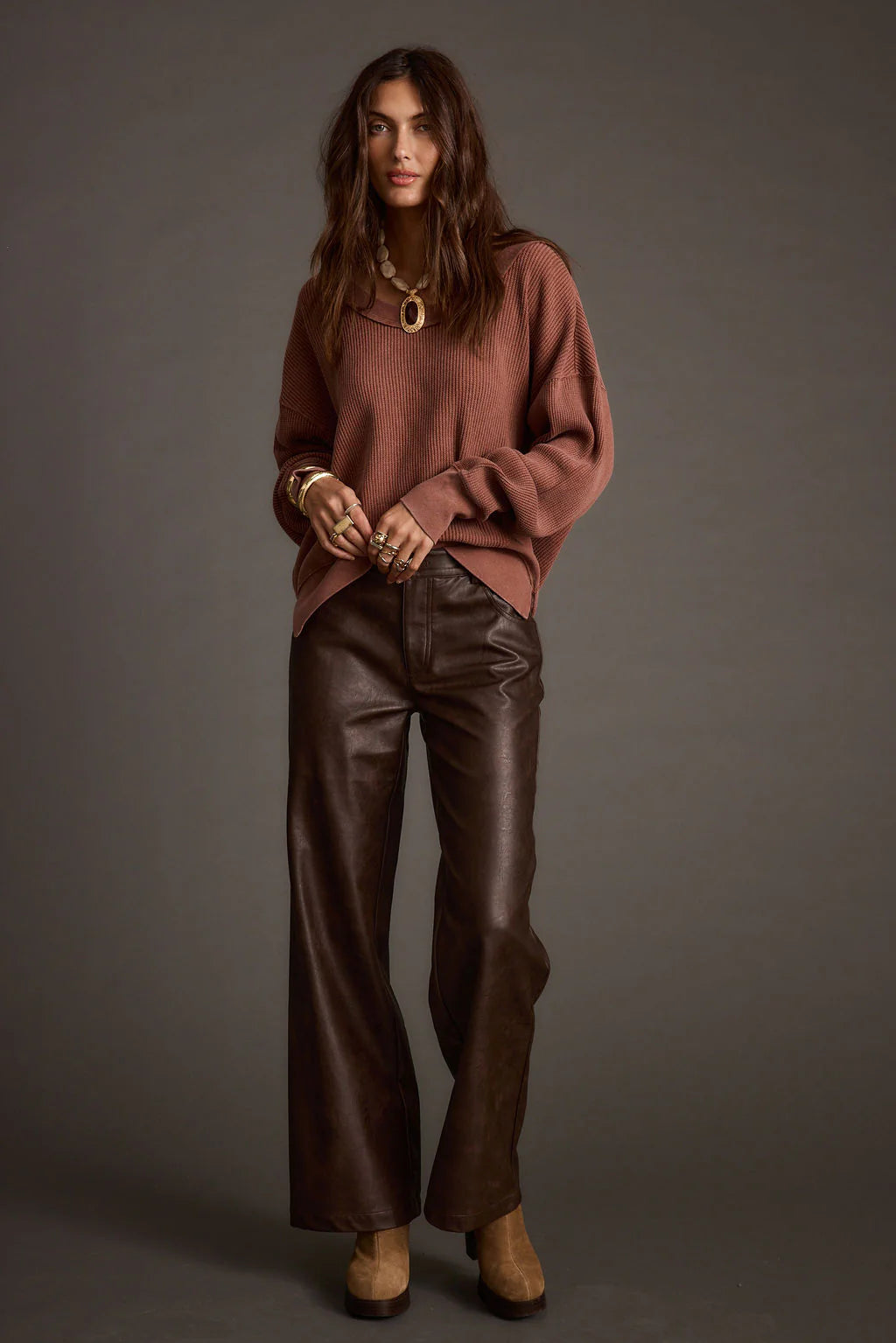 Not Your Ex's Rust Waffle Knit Top