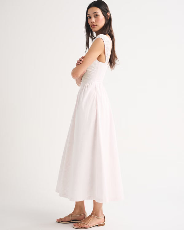 Bra-Free Cap Sleeve Dipped Waist Midi Dress-Pink