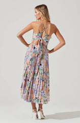 Blythe Floral Plisse Midi Dress-Coral Multi