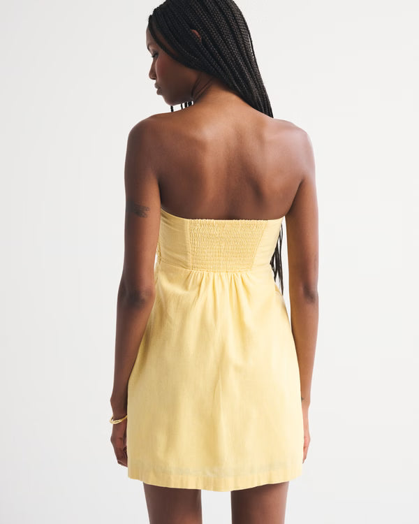 A&F Bra-Free Scarlett Strapless Linen-Blend Skort-Yellow