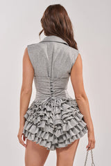 STRICTLY BUSINESS SLEEVELESS BLAZER ROMPER IN GREY