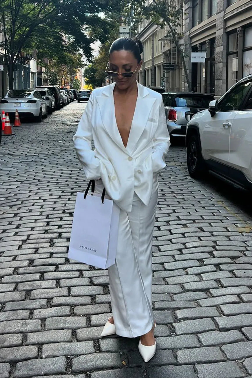 Madison White Satin Blazer