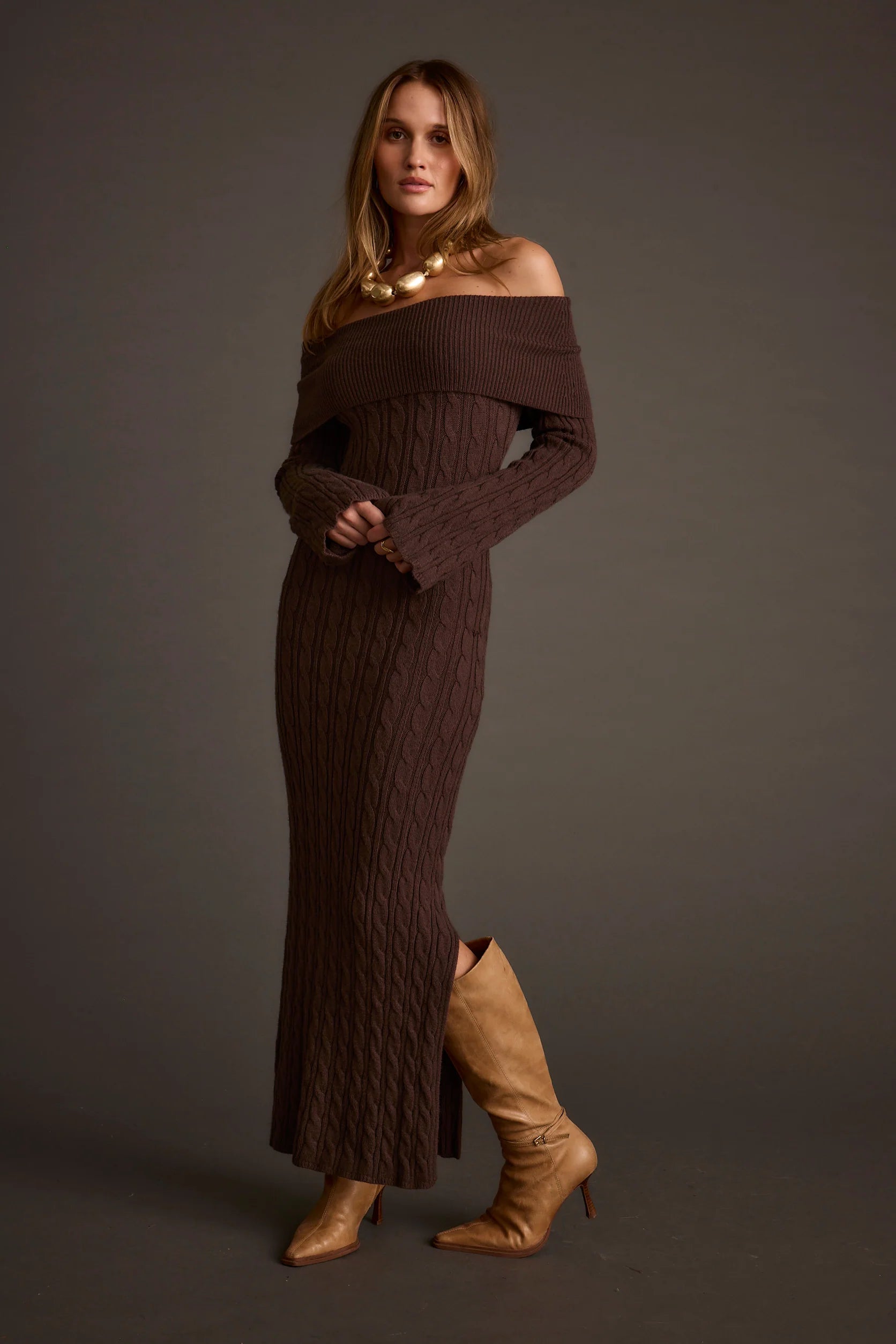Rhiannon Espresso Sweater Maxi Dress