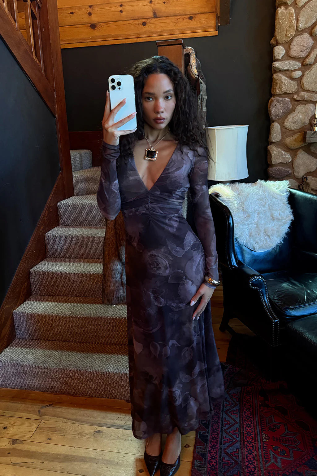 Kristin Plum Blur Mesh Maxi Dress