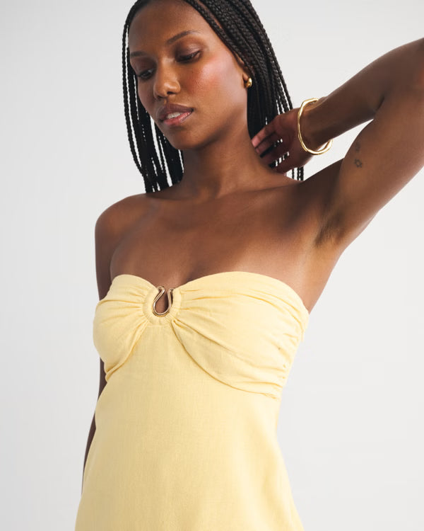 A&F Bra-Free Scarlett Strapless Linen-Blend Skort-Yellow