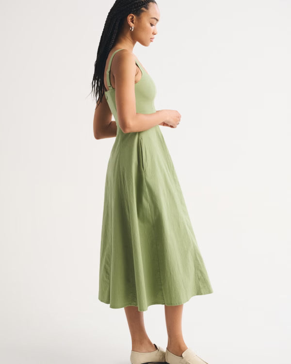 A&F Mila Midi Dress-Light Green