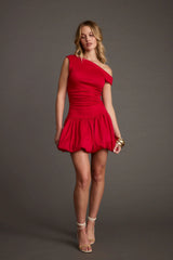 Bridget Red Off the Shoulder Bubble Hem Mini Dress