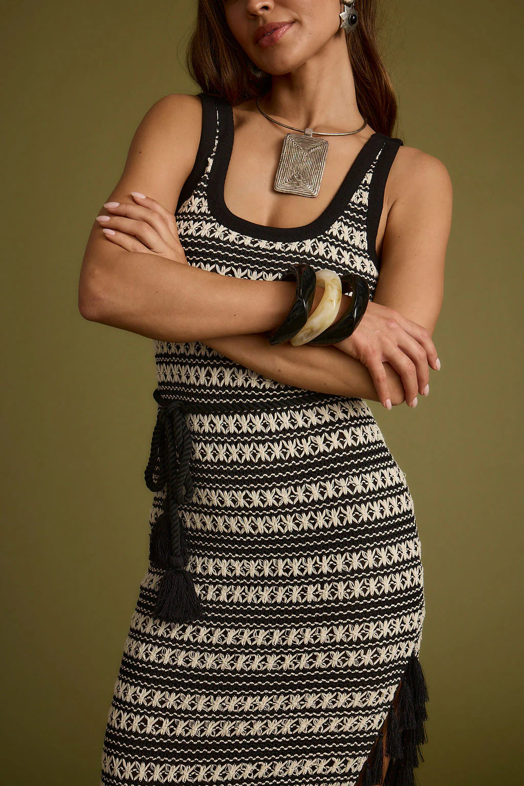 Mezza Black and White Crochet Maxi Dress