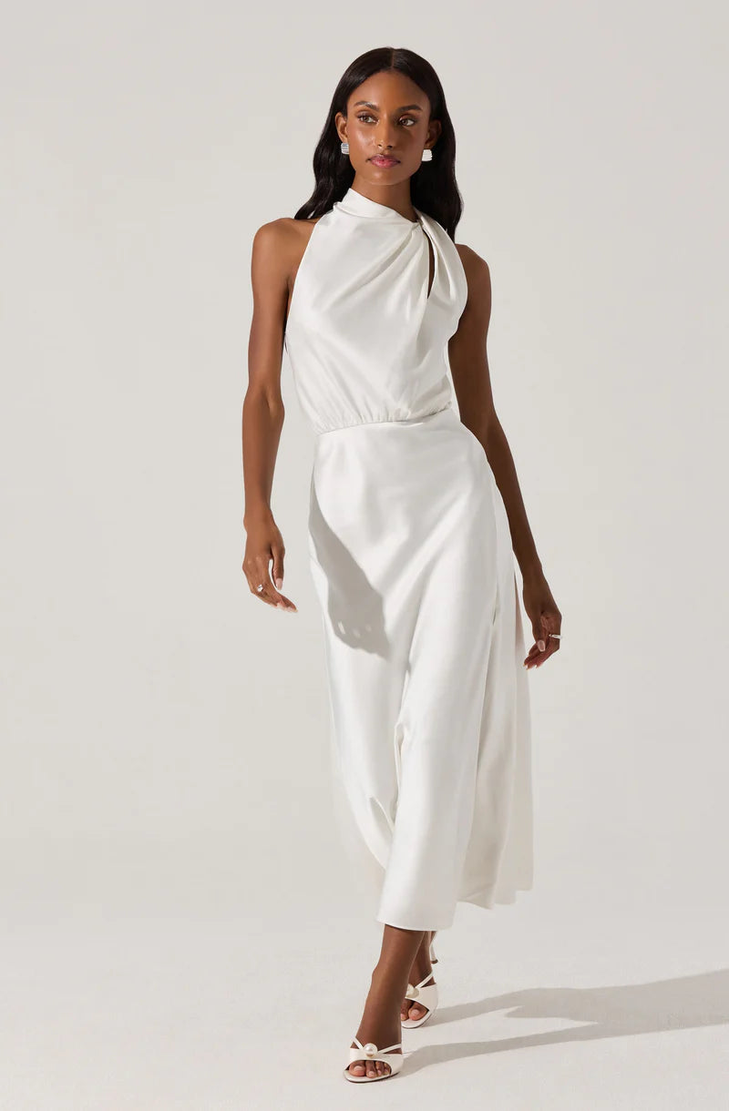 Jelyn Satin Midi Dress-Ivory
