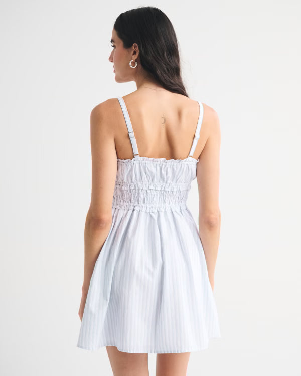 Bra-Free Smocked Waist Mini Dress-Blue Stripe